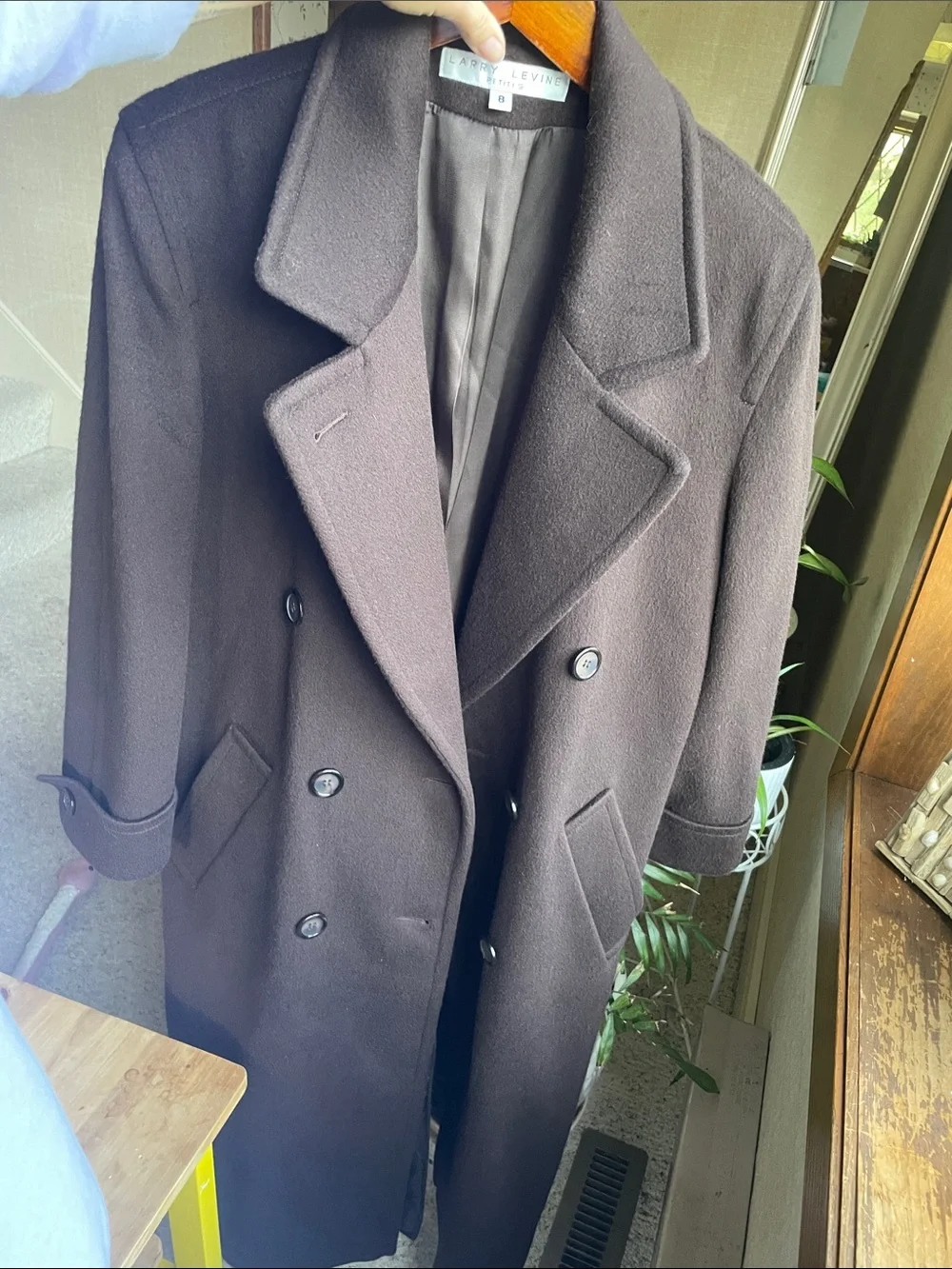Larry Levine Double-Breasted Wool Pea Coat in Dark Brown
